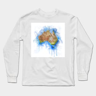 Flowing Watercolor Illustration of Australia Map Long Sleeve T-Shirt